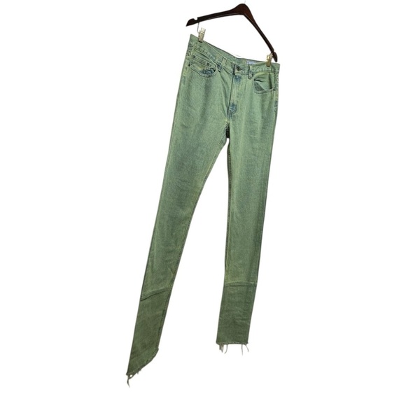 VALELIVES Y2K Stacked Flared Denim Jeans Light Wash Green 32X34 - Picture 6 of 9